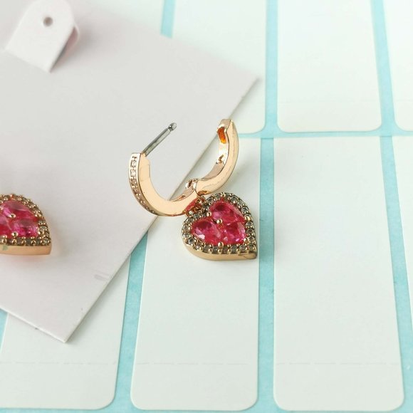 Kate Spade Spell It Out Heart Red Rose Gold Huggie Earrings with dust bag - Picture 3 of 3